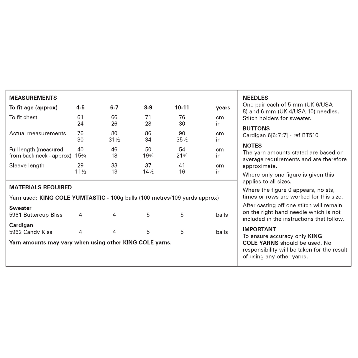 King Cole Yumtastic Chunky Child's Sweater & Cardigan Pattern 6251