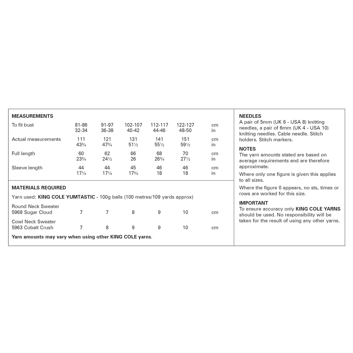 King Cole Yumtastic Chunky Women's Sweaters Pattern 6256