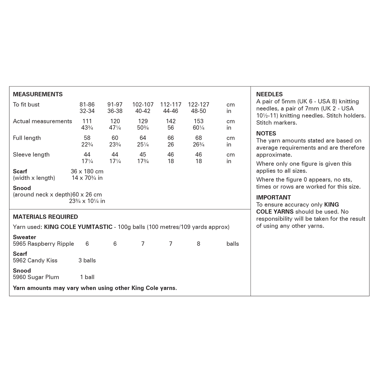 King Cole Yumtastic Chunky Women's Sweater & Accessories Pattern 6257