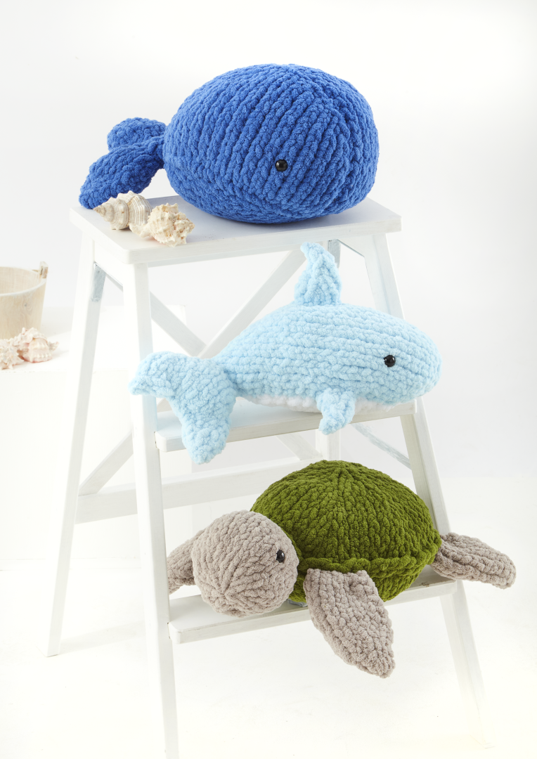 King Cole Jumbo Toastie Whale, Shark and Turtle Toys Pattern 9215