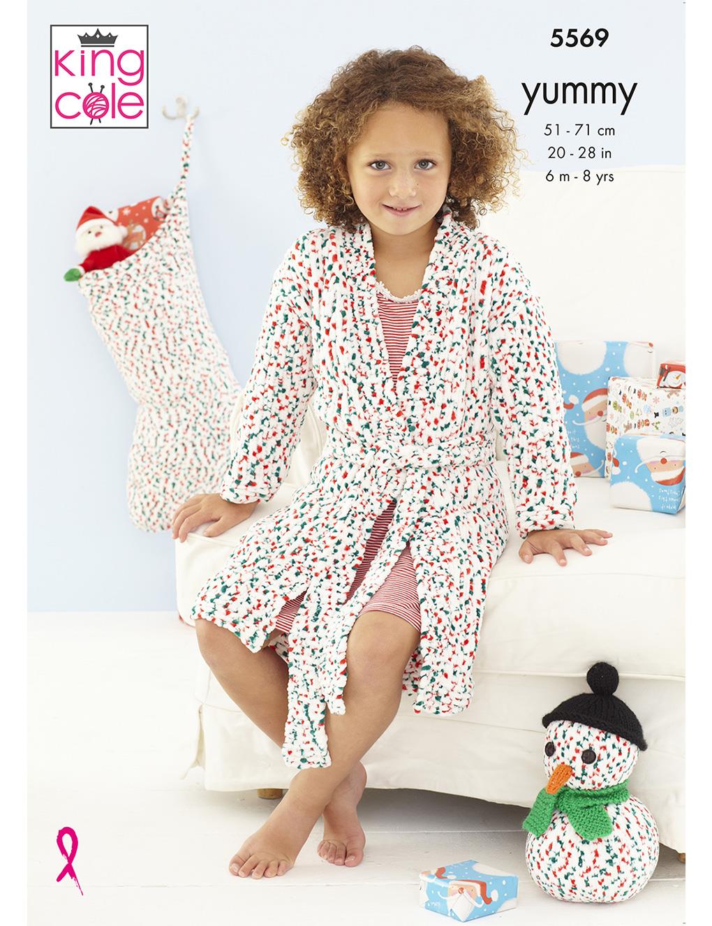 King Cole Yummy knitting pattern (5569) dressing gown, snowman, stocking