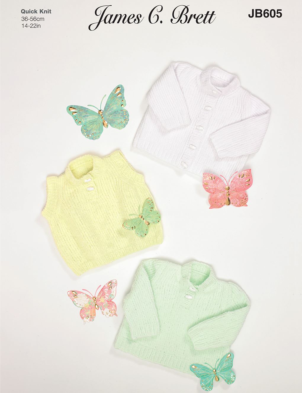 James C Brett Quick Knit knitting pattern (JB605) cardigan, sweater and slipover