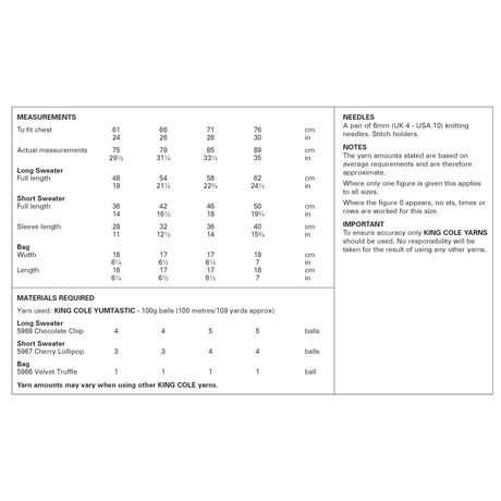 King Cole Yumtastic Chunky Child's Sweaters & Bag Pattern 6252