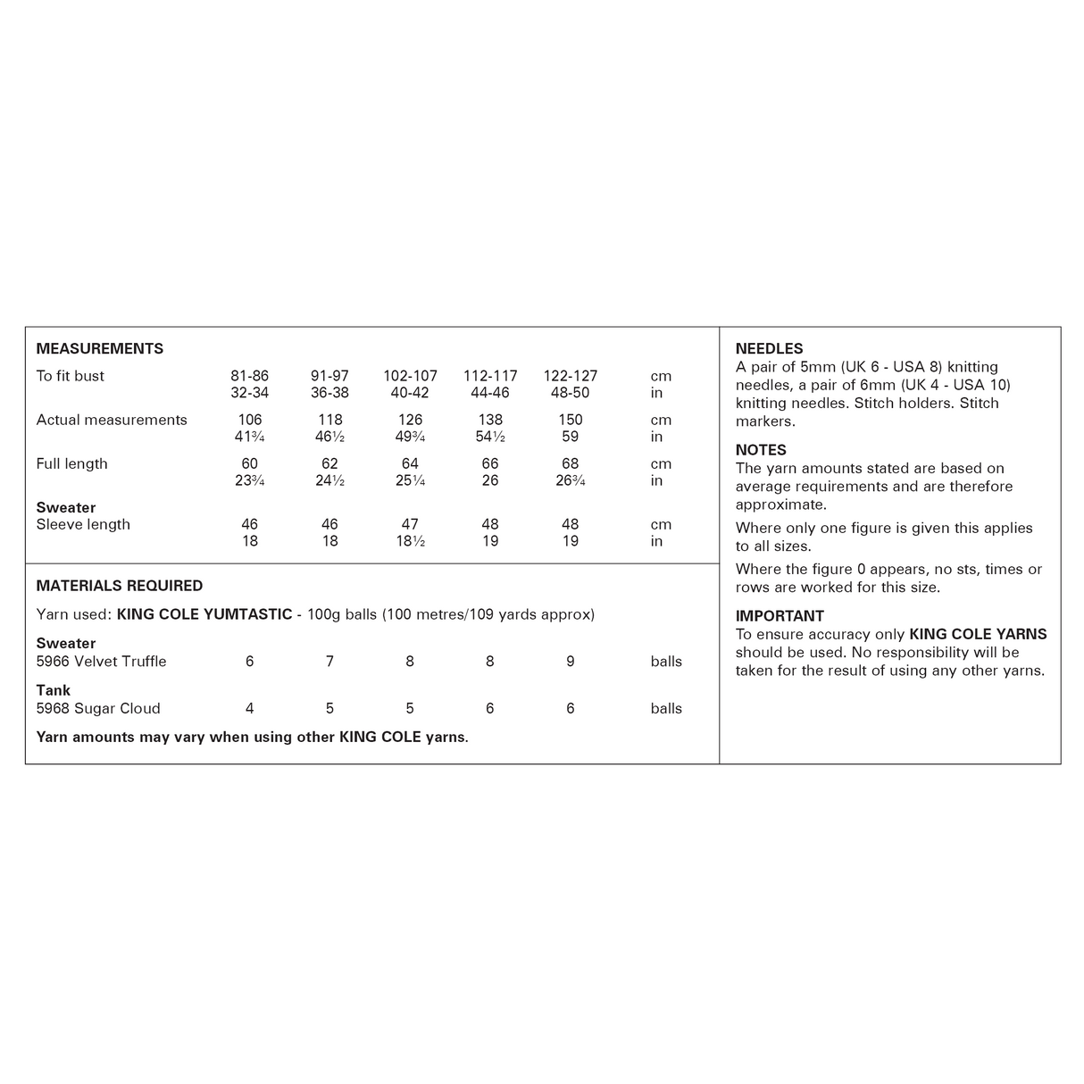 King Cole Yumtastic Chunky Women's Sweater and Tank Top Pattern 6253