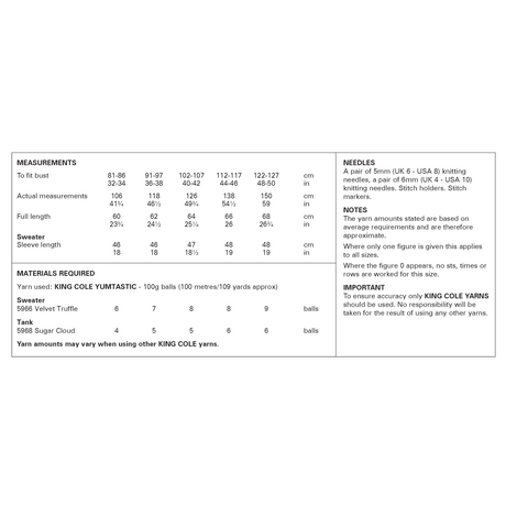 King Cole Yumtastic Chunky Women's Sweater and Tank Top Pattern 6253