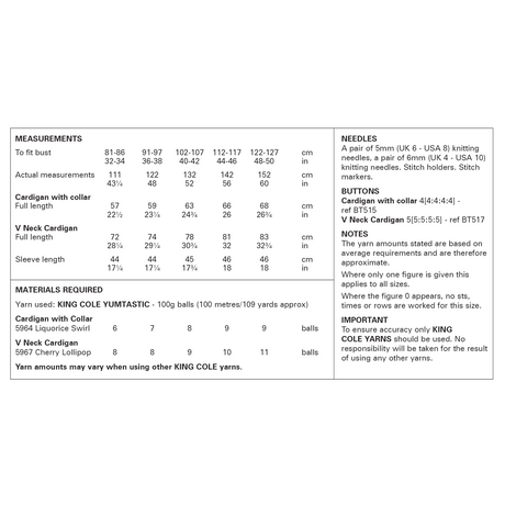 King Cole Yumtastic Chunky Women's Cardigans Pattern 6254