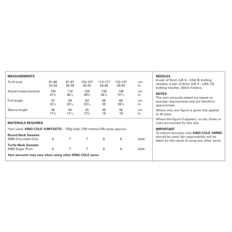 King Cole Yumtastic Chunky Women's Sweaters Pattern 6255