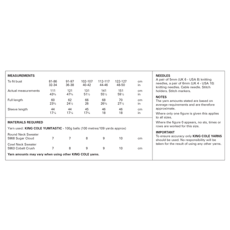 King Cole Yumtastic Chunky Women's Sweaters Pattern 6256