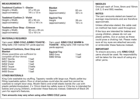 King Cole Jumbo Toastie Toadstool Cushion, Door Stop, Blanket & Squirrel Toy Pattern 6388