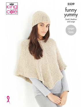 King Cole Funny Yummy knitting pattern (5539) ladies wraps and hats