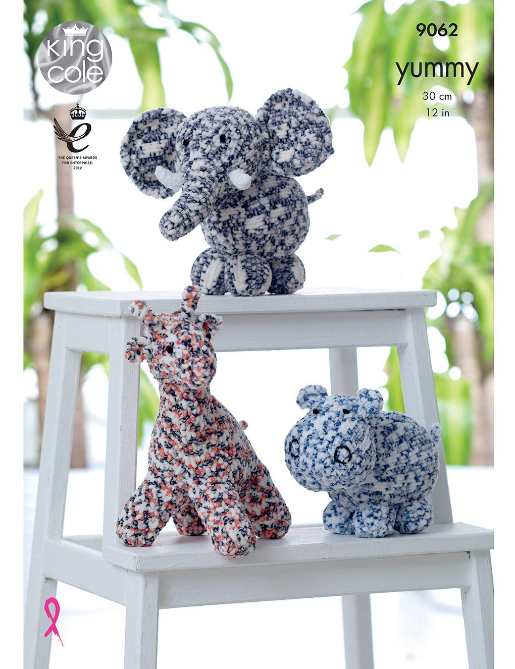 King Cole Yummy knitting pattern (9062) giraffe, hippo, elephant toys