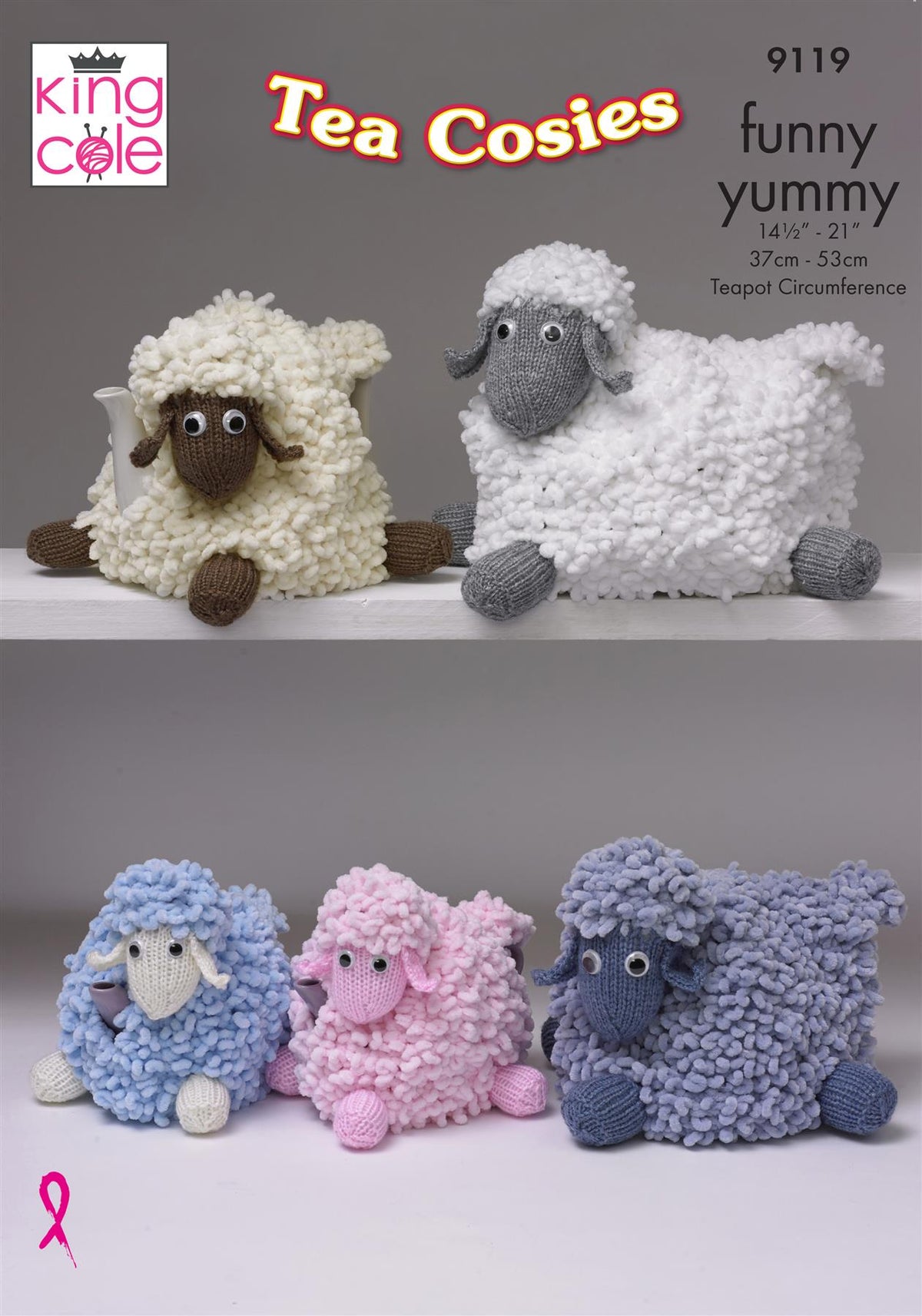 King Cole Funny Yummy knitting pattern (9119) sheep tea cosies