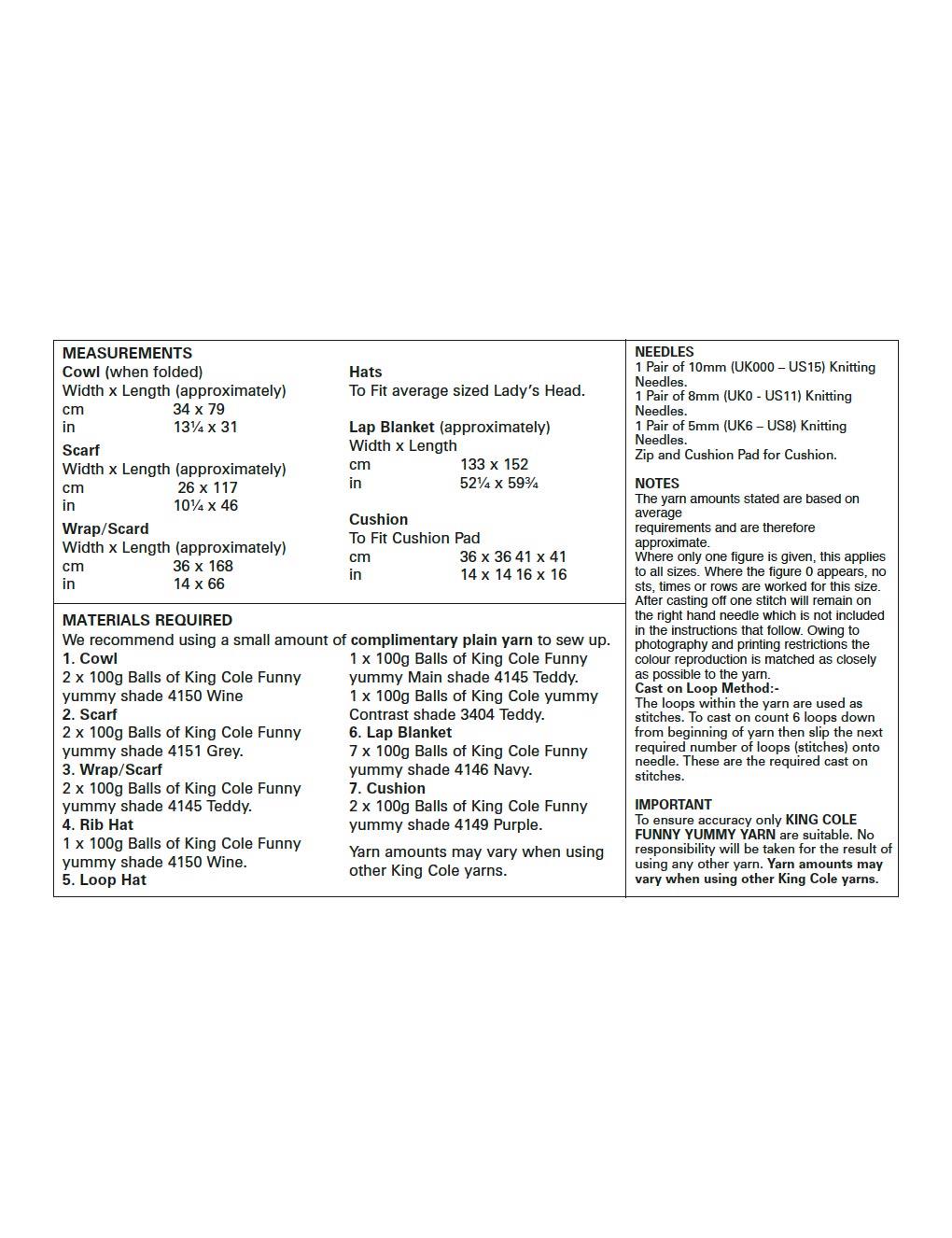 King Cole Funny Yummy knitting pattern (5540) ladies scarf, wrap & blankets