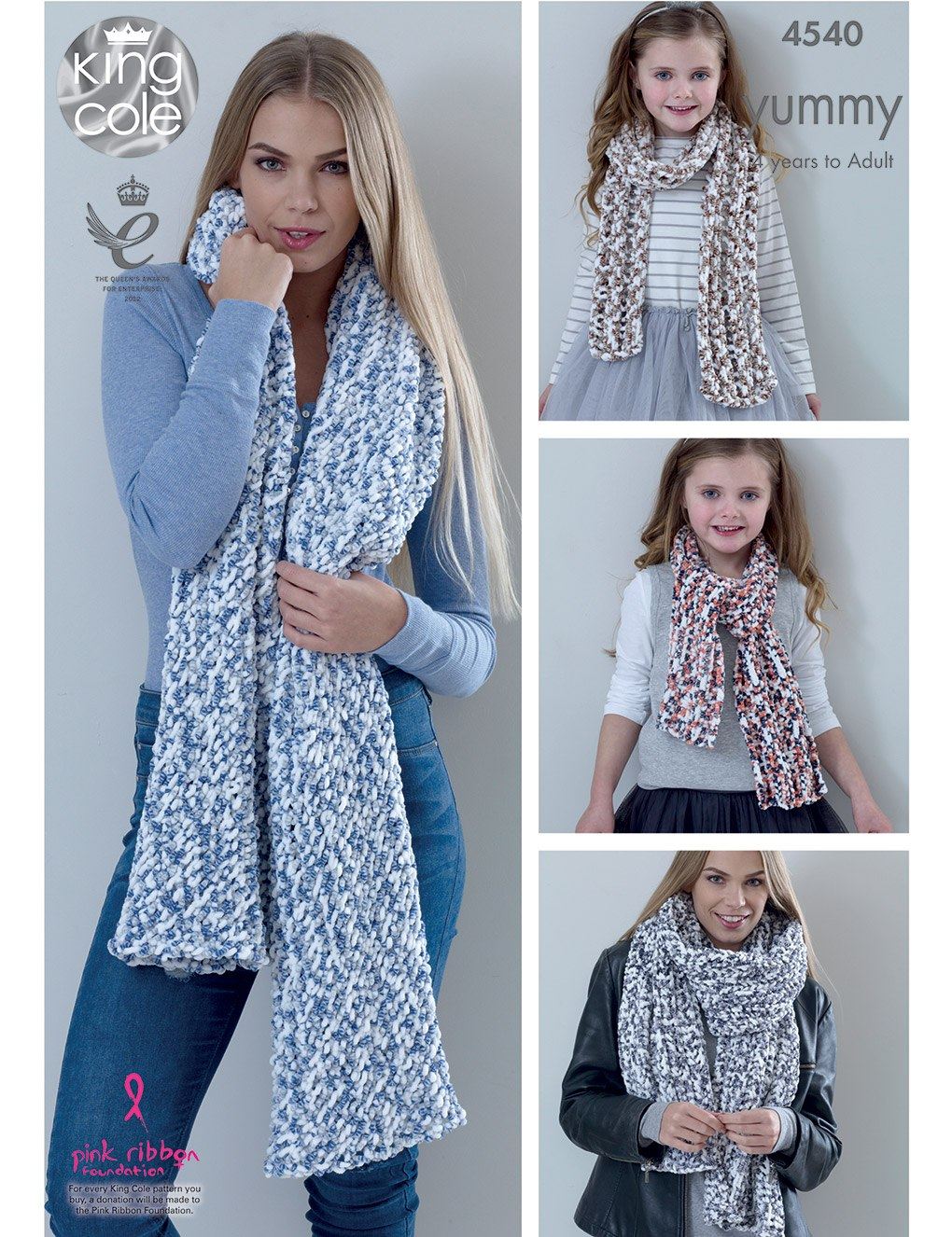 King Cole Yummy knitting pattern (4540) ladies shawls and girls scarves