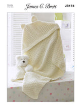 James C Brett Flutterby knitting pattern (JB174) hooded blanket