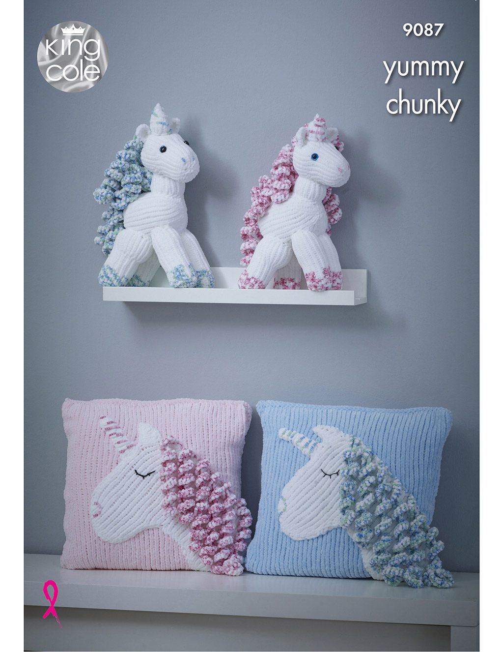 King Cole Yummy knitting pattern (9087) unicorn and cushion