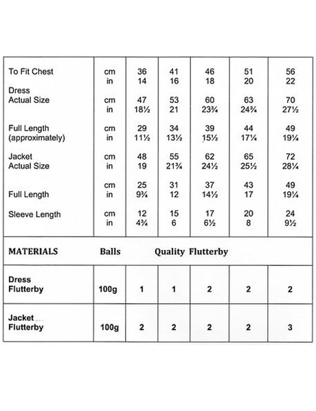 James C Brett Flutterby knitting pattern (JB650) dress and jacket
