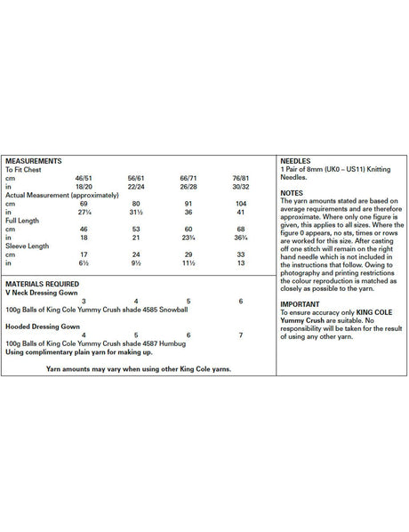 King Cole Yummy Crush knitting pattern (5602) dressing gowns