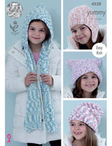 King Cole Yummy knitting pattern (4538) bats and scarf