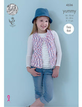 King Cole Yummy knitting pattern (4536) waistcoat, cardigan and hat