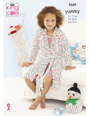 King Cole Yummy knitting pattern (5569) dressing gown, snowman, stocking