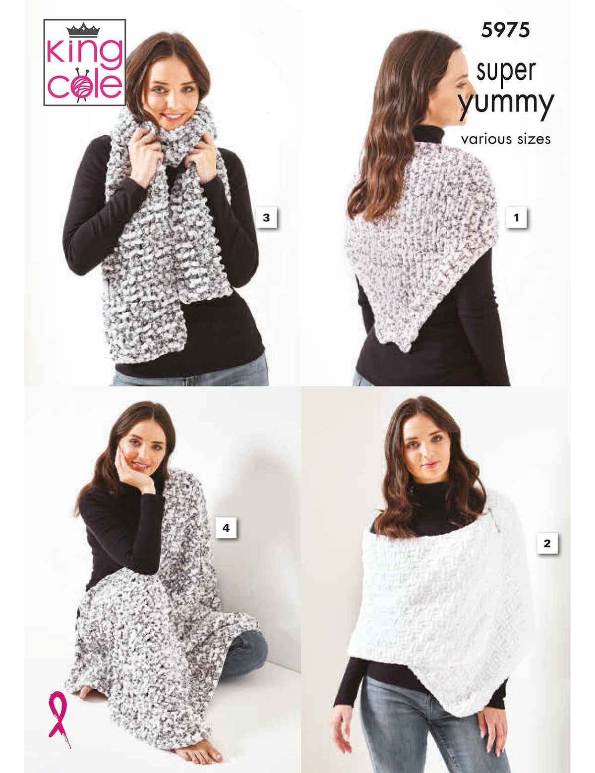 King Cole Super Yummy knitting pattern (5975) scarves