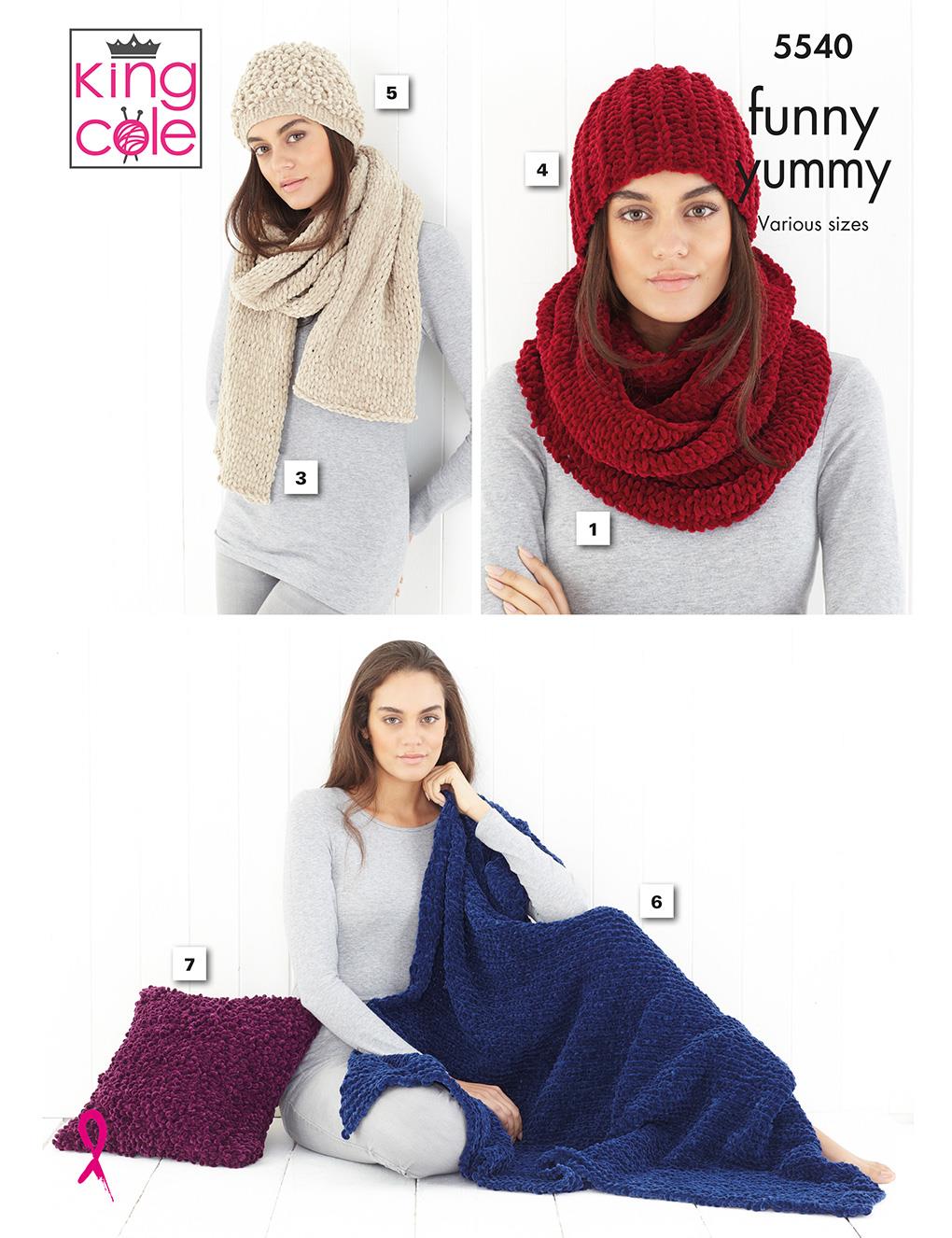 King Cole Funny Yummy knitting pattern (5540) ladies scarf, wrap & blankets