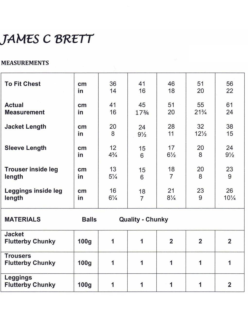James C Brett Flutterby knitting pattern (JB712) jacket, trousers and leggings