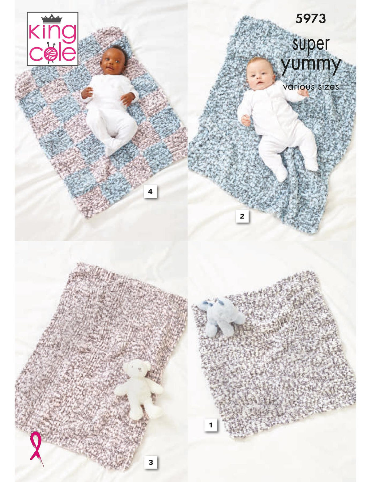 King Cole Super Yummy knitting pattern (5973) blankets