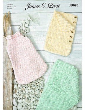 James C Brett Baby Velvet knitting pattern (JB693) sleeping bag and shawl