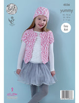 King Cole Yummy knitting pattern (4536) waistcoat, cardigan and hat