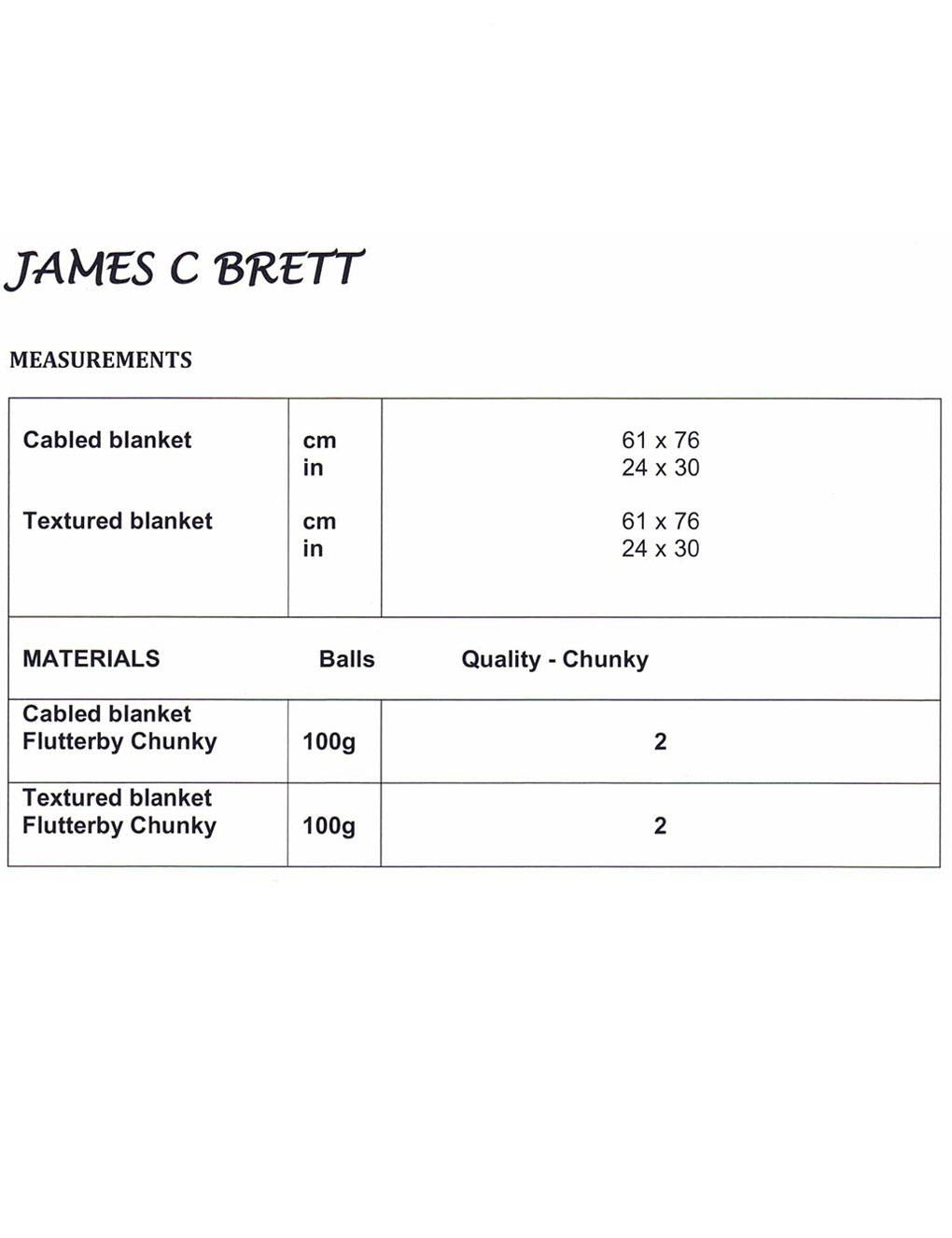 James C Brett Flutterby knitting pattern (JB733) blankets