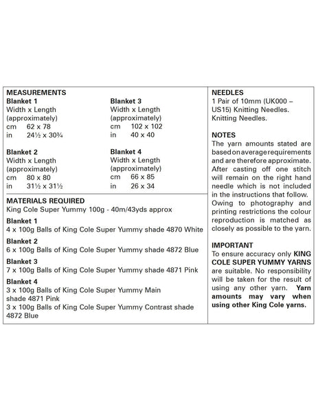 King Cole Super Yummy knitting pattern (5973) blankets