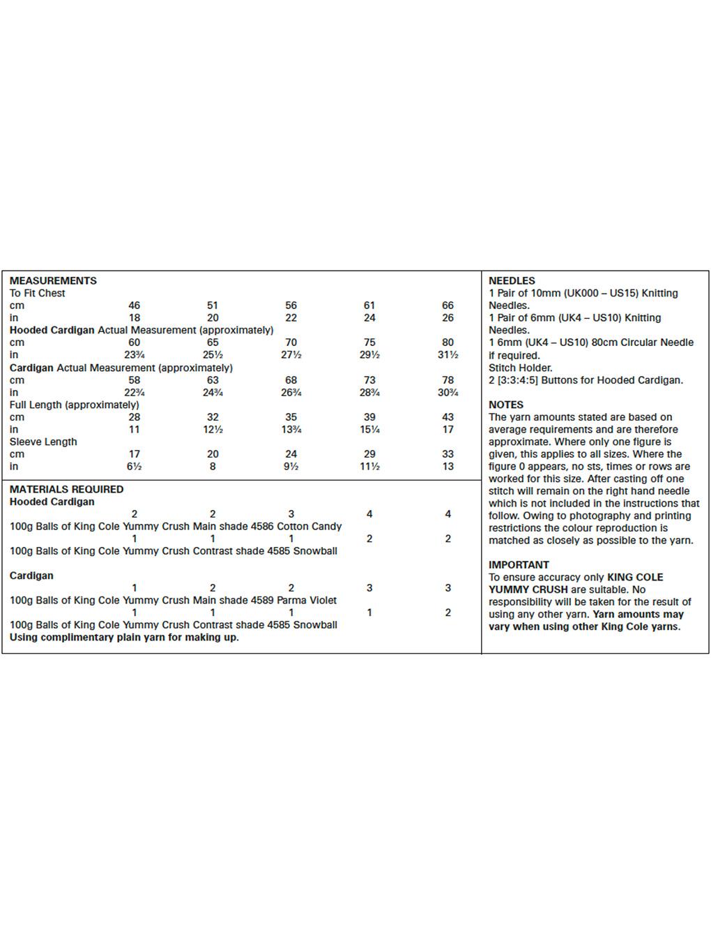 King Cole Yummy Crush knitting pattern (5601) cardigans