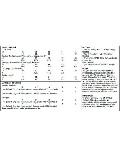 King Cole Yummy Crush knitting pattern (5601) cardigans